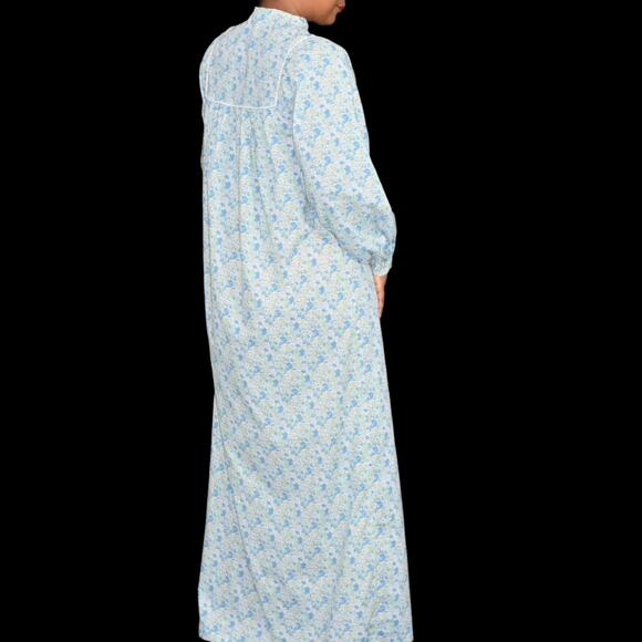 Vintage HukAPoo Gown Blue Floral Robe Prairie Country House Coat Maxi Size Small - Picture 8 of 14